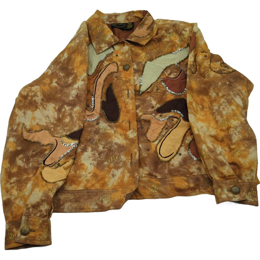 Julia Ken PXL Brown Tan Embellished Tie-Dye Jacket